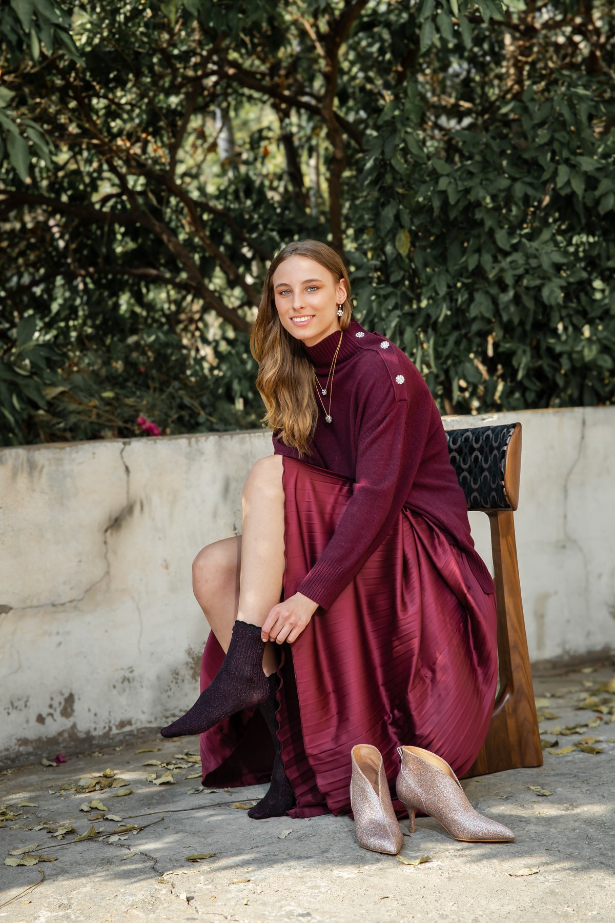 Vicolo Pleated Satin Skirt