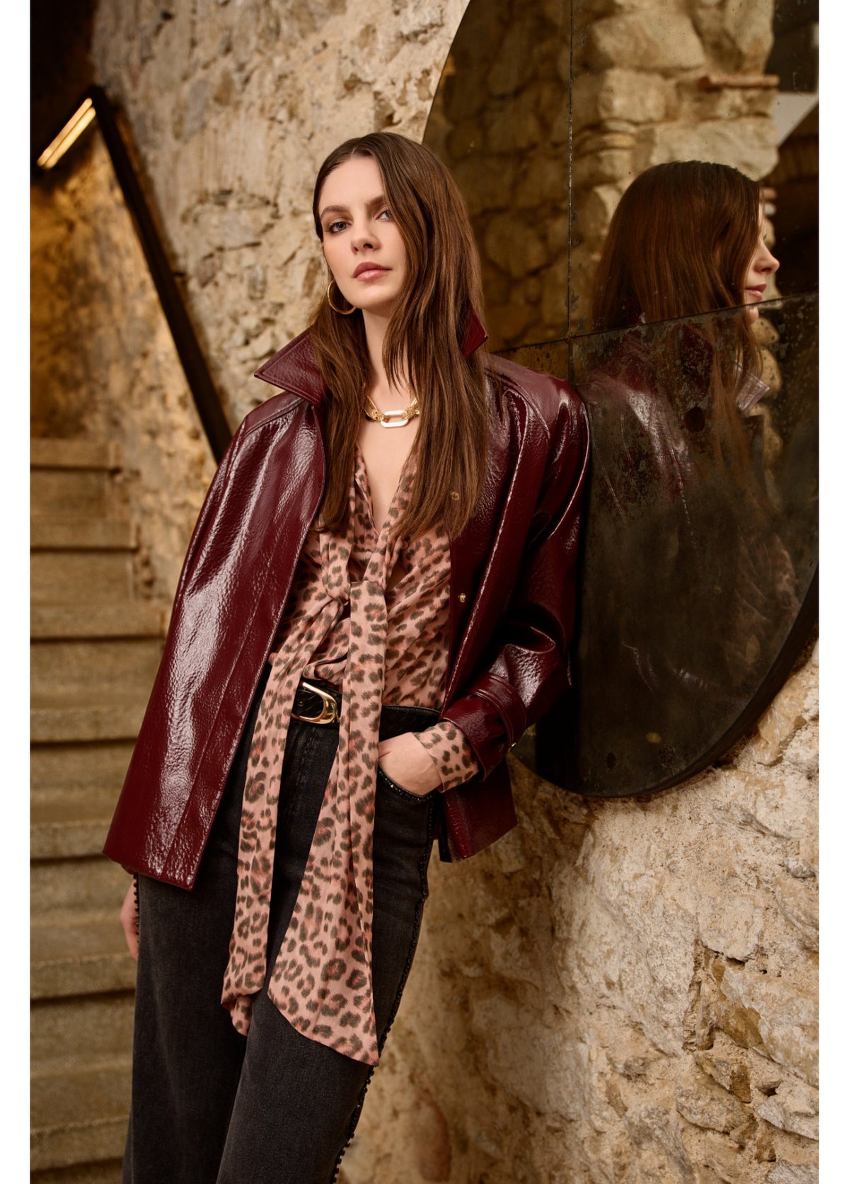 Sheer Animal Print Shirt with Tie Detail