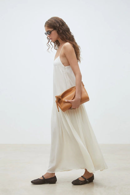 Carlota Long flowing plain dress with straps