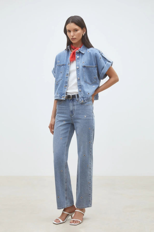 Lord Denim Blouse with Eyelets