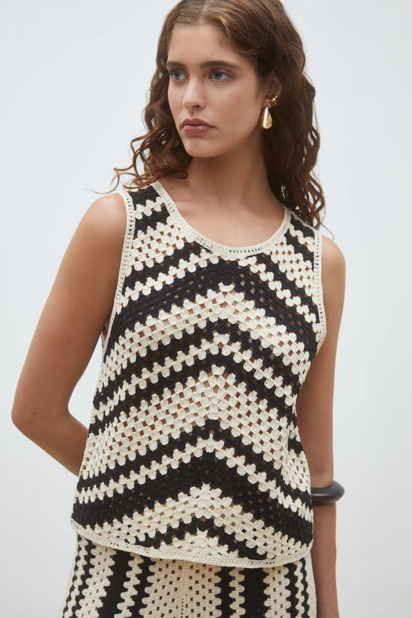 Pissaro Openwork top with fancy stripes
