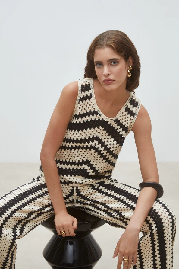 Pissaro Openwork top with fancy stripes