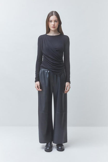 Joy Wide-leg black faux leather pants