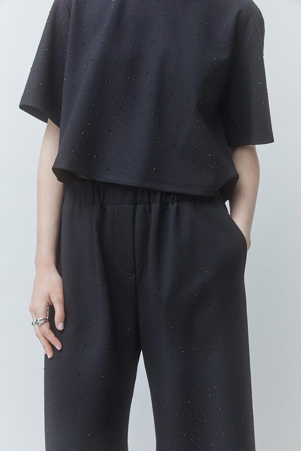Jukebox Wide-leg pants with black rhinestone details