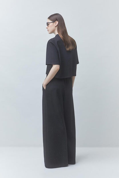 Jukebox Wide-leg pants with black rhinestone details