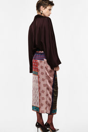 Long patchwork print wrap skirt