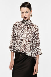 Wide abstract print shirt with high collar