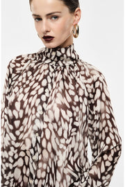 Wide abstract print shirt with high collar