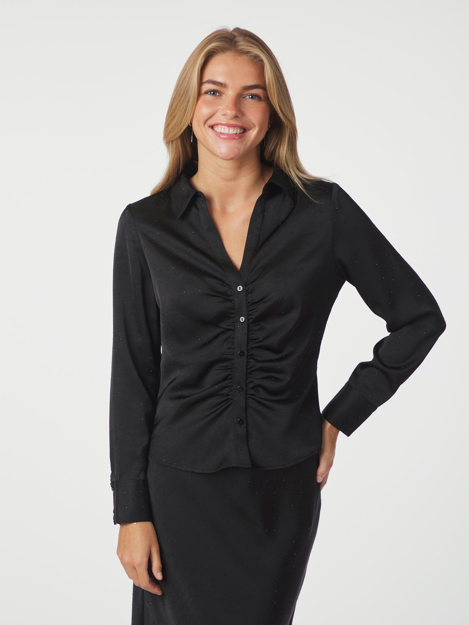 Black Satin Shirt with Sequins