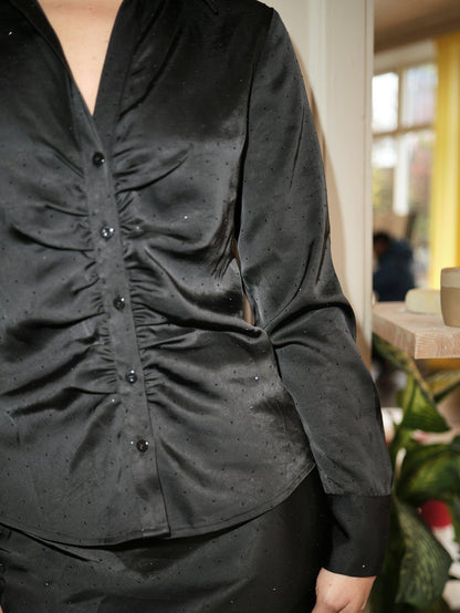 Black Satin Shirt with Sequins