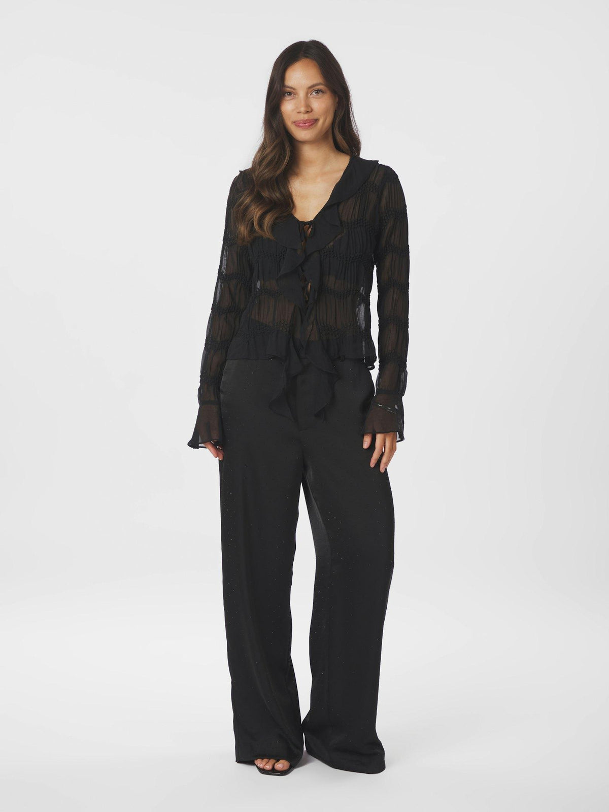 Satin Embellished Black Pants