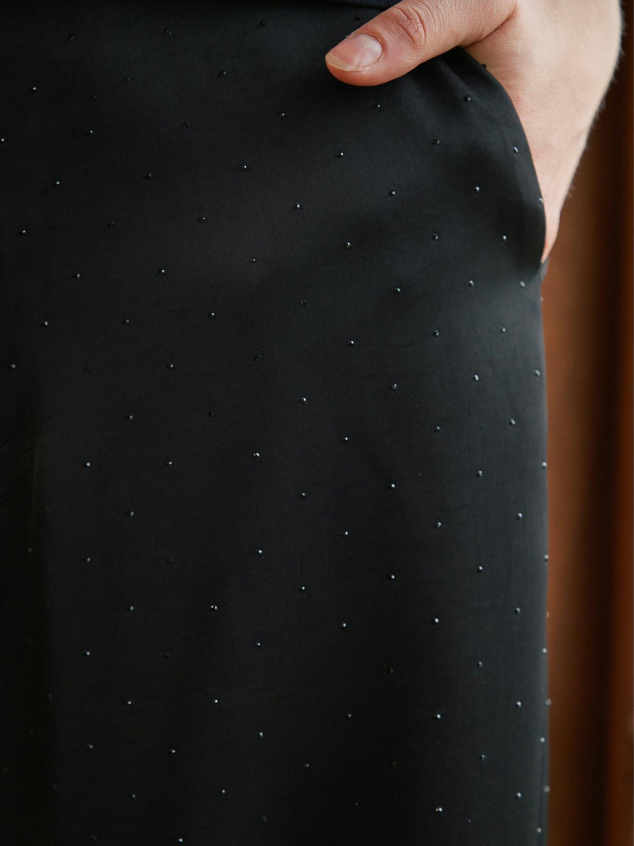 Satin Embellished Black Pants