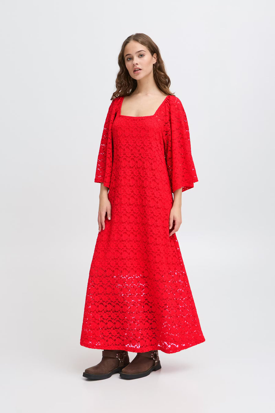 Midi Lace Red Dress
