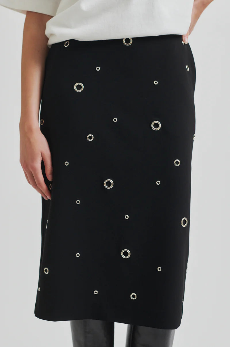 Black Pencil Skirt with Eyelets