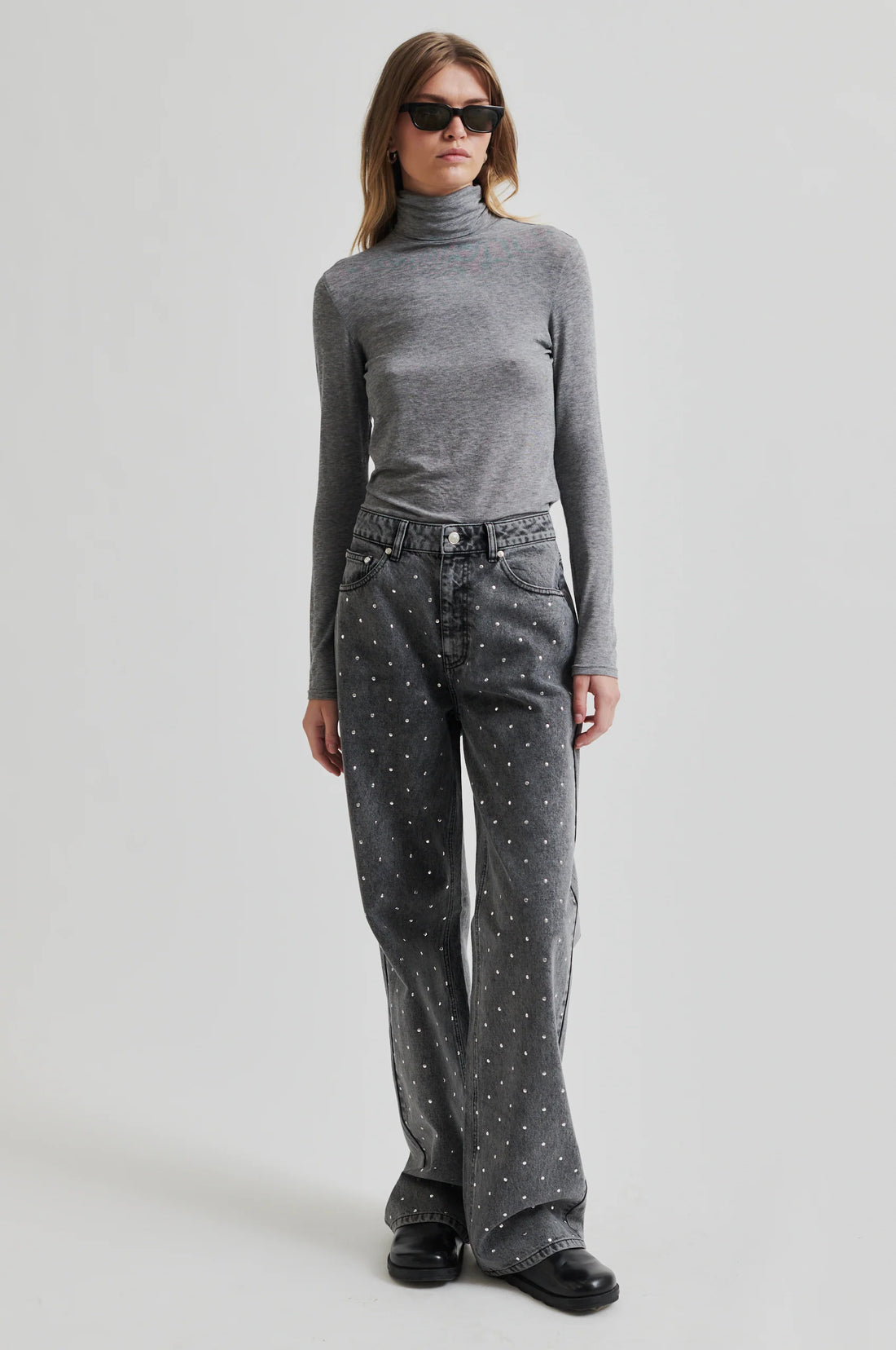 Bedazzled Denim Grey Pants