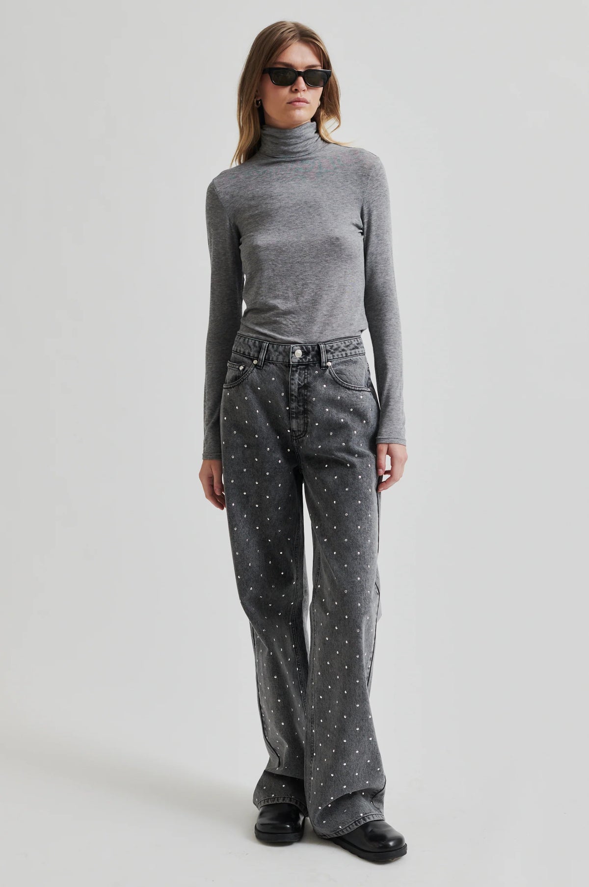Bedazzled Denim Grey Pants