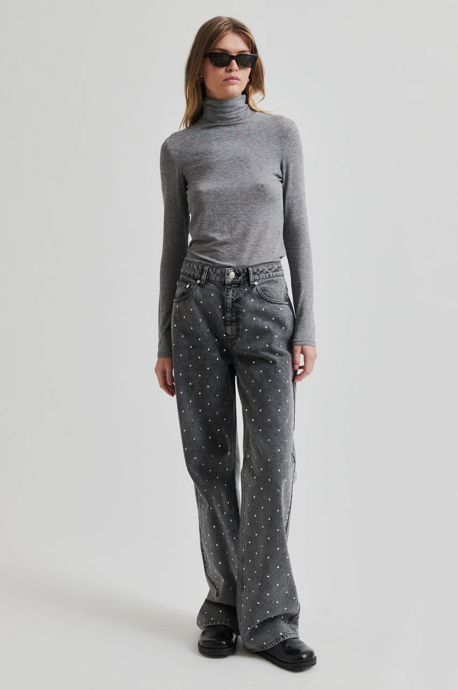 Bedazzled Denim Grey Pants
