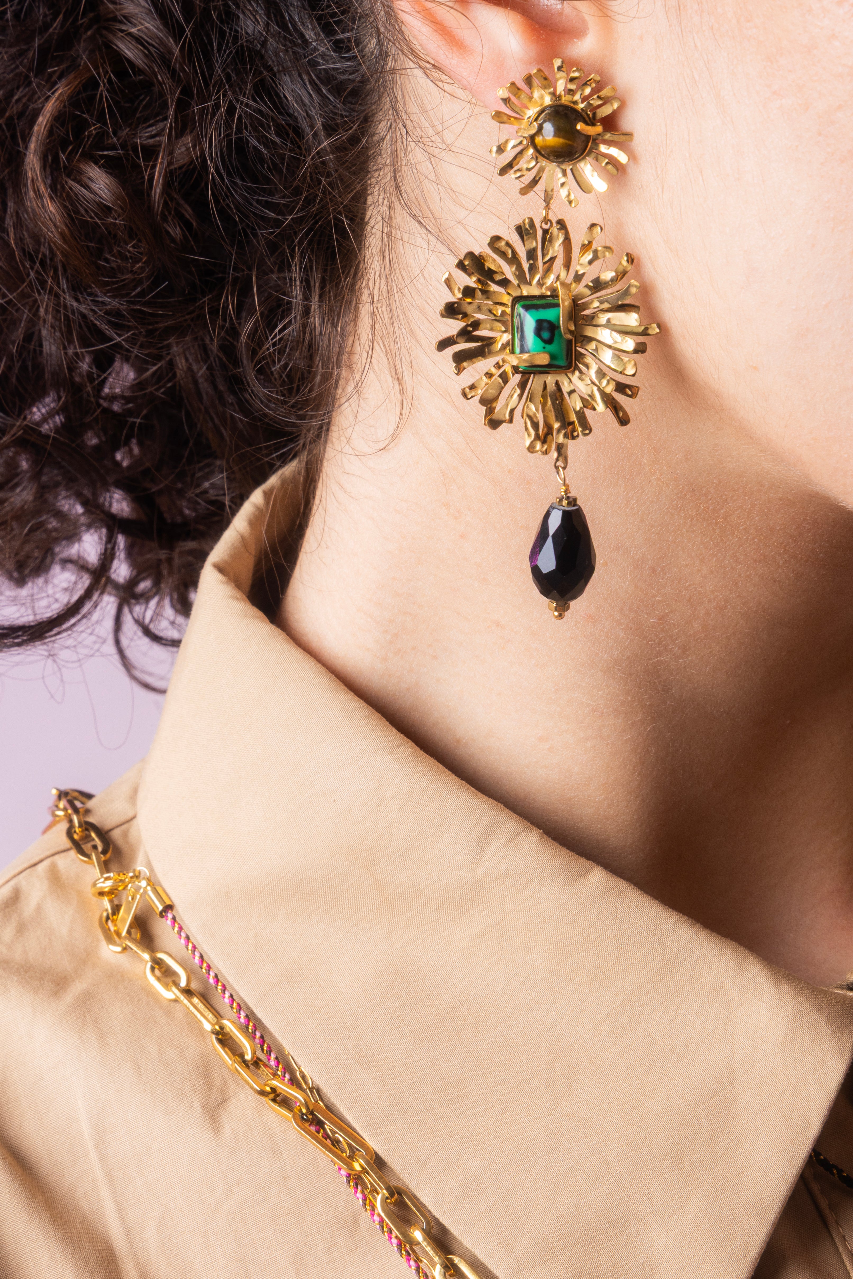 Gold Burst Earrings with Gemstones