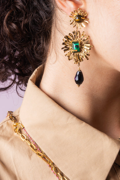 Gold Burst Earrings with Gemstones