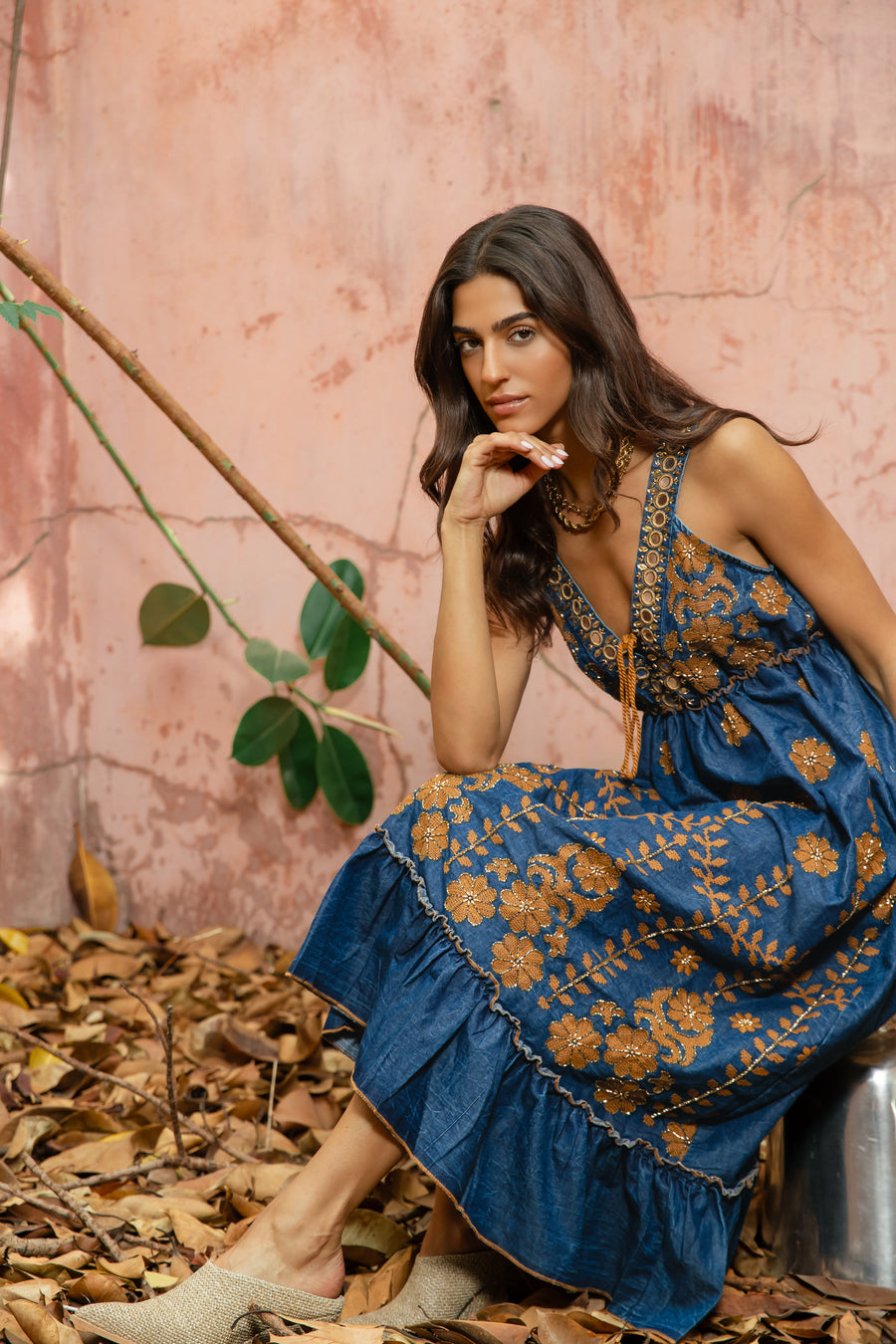Embellished Denim Dress