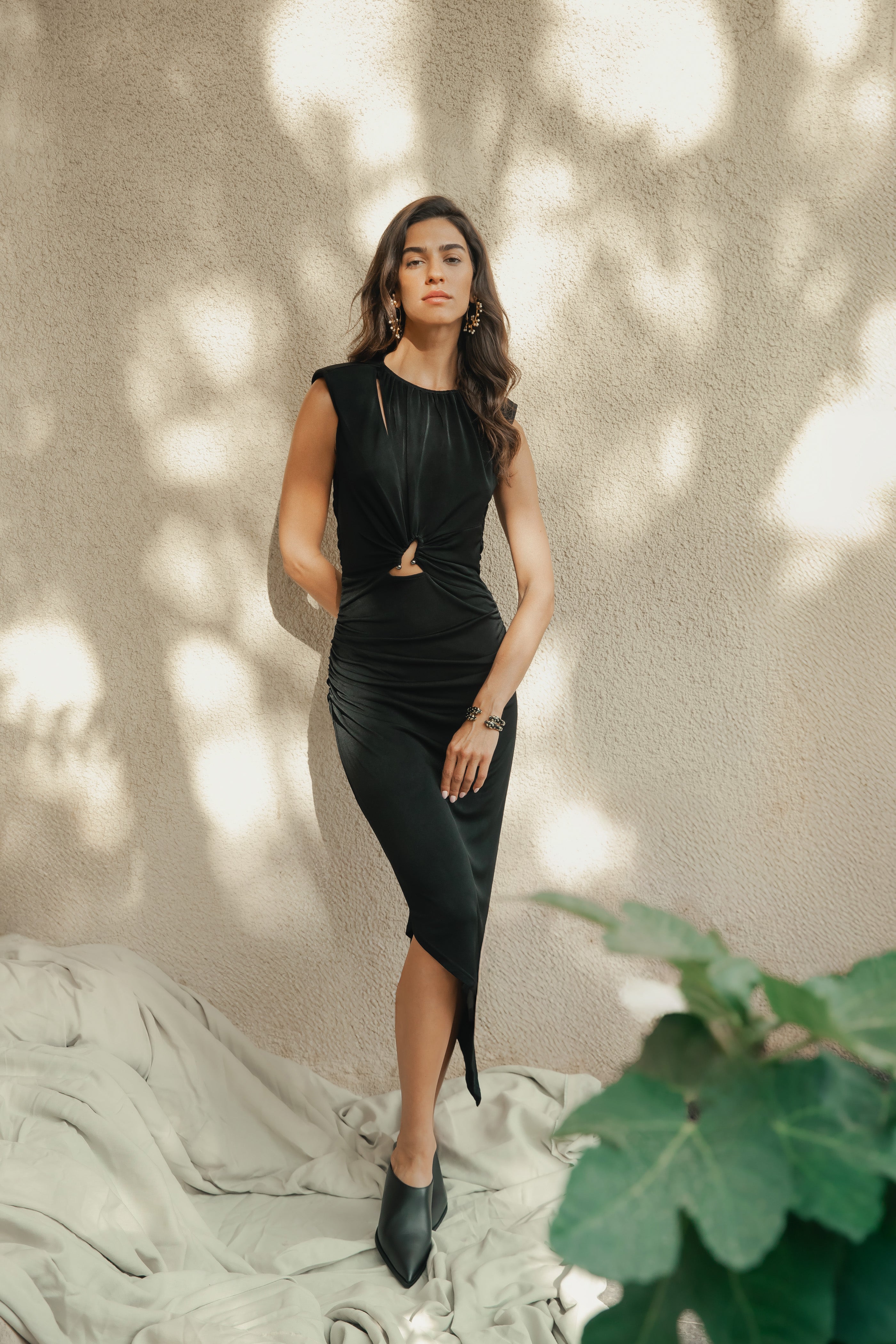 Draped Midi Black Dress