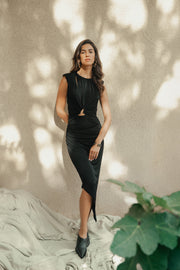 Draped Midi Black Dress