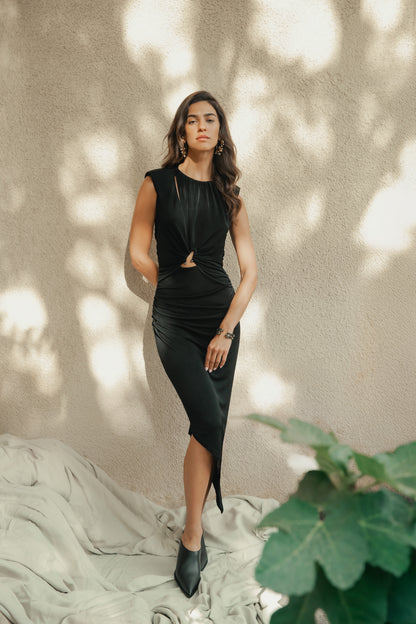 Draped Midi Black Dress