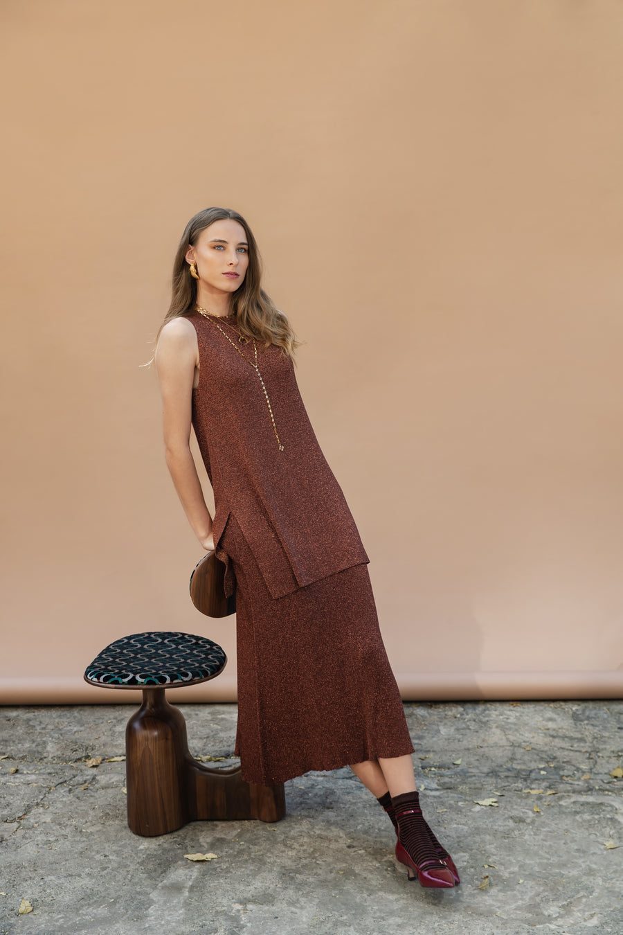 Vicolo Brown Knit Skirt