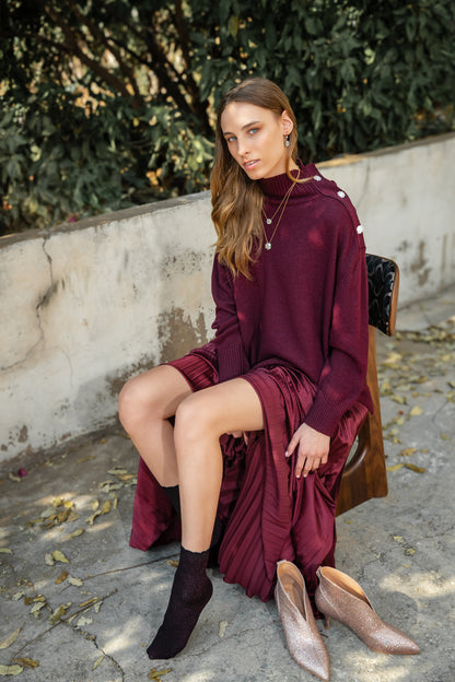 Vicolo Pleated Satin Skirt