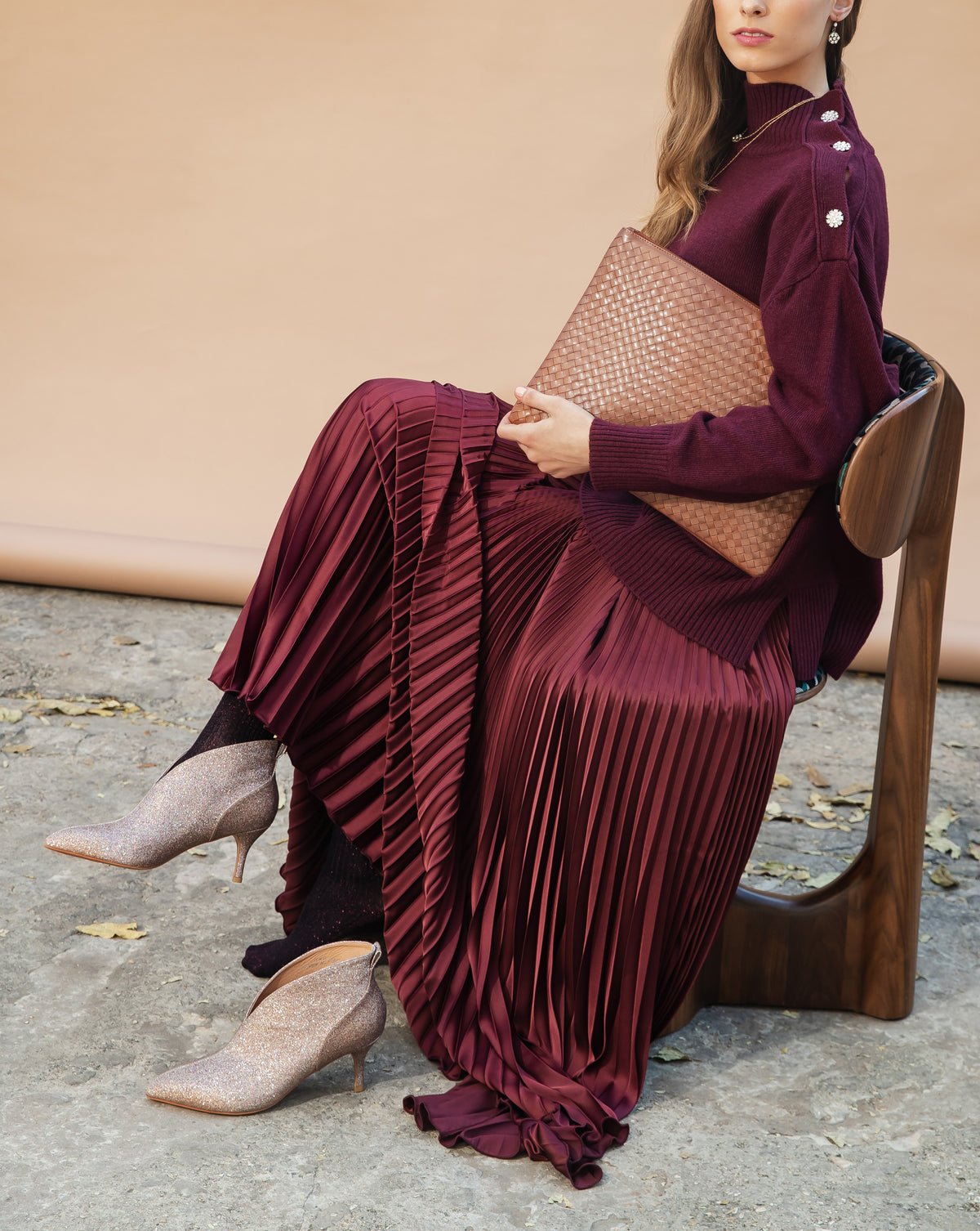 Vicolo Pleated Satin Skirt