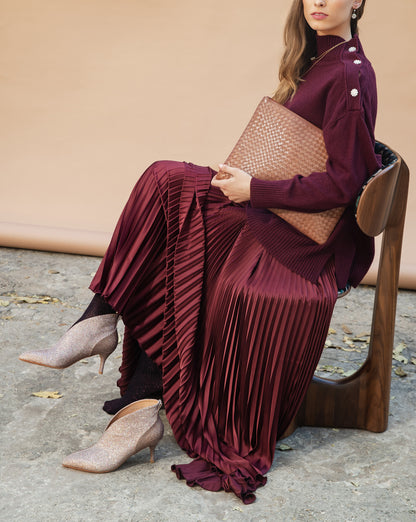 Vicolo Pleated Satin Skirt