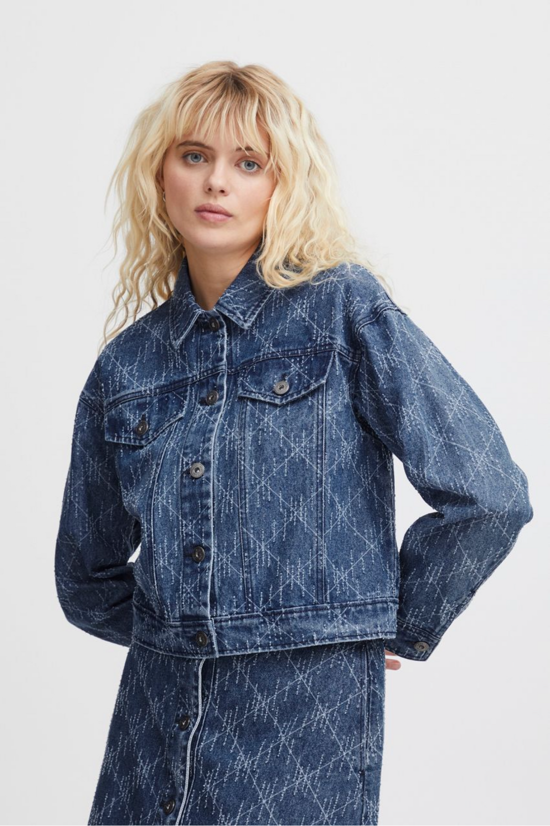 Denim Jacket with Geometric Pattern