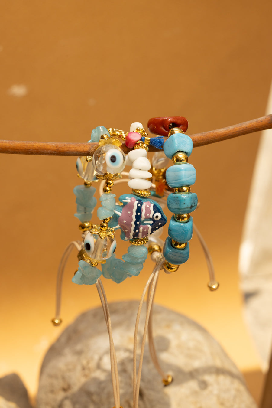 Colored Stone Fish Charm Bracelet