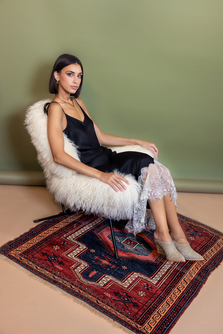 Black Satin and Lace Slip Dress