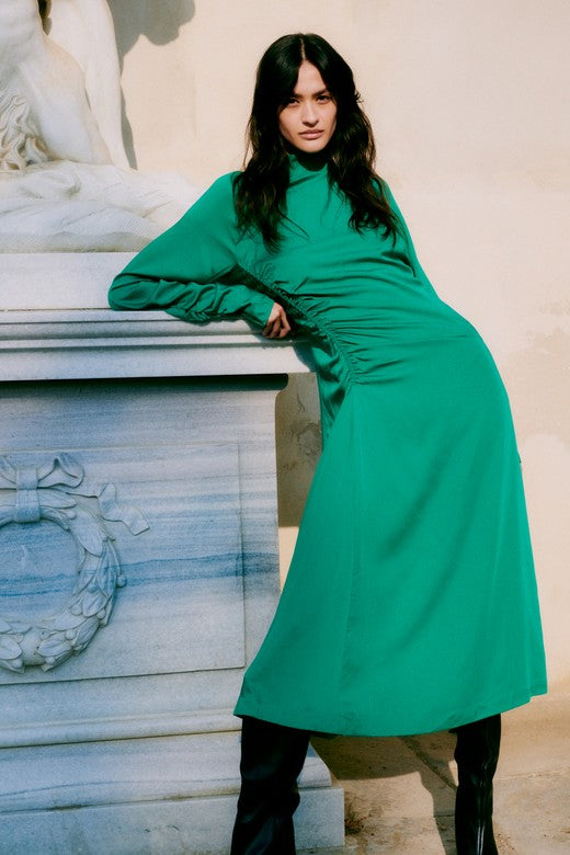 Green Draped Long Dress