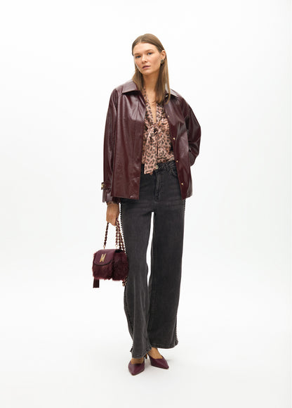 Sheer Animal Print Shirt with Tie Detail