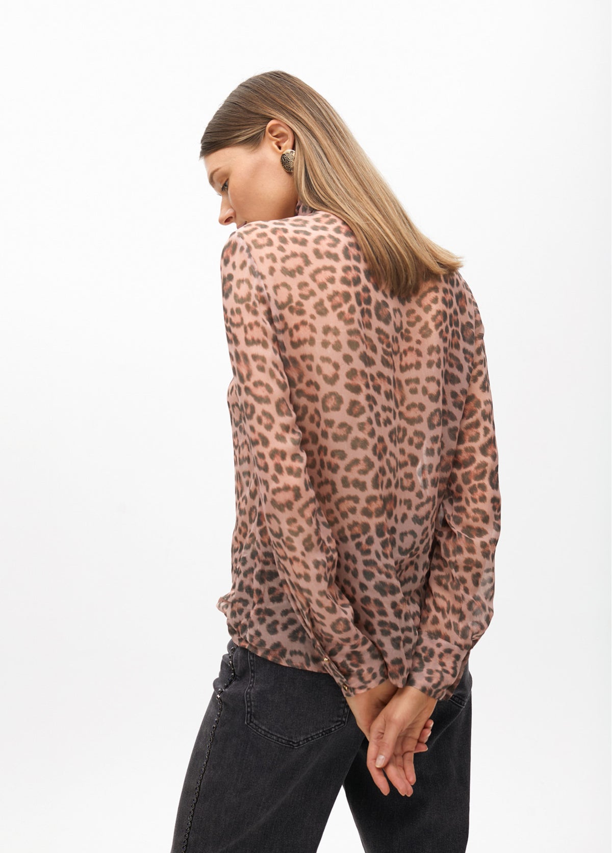 Sheer Animal Print Shirt with Tie Detail