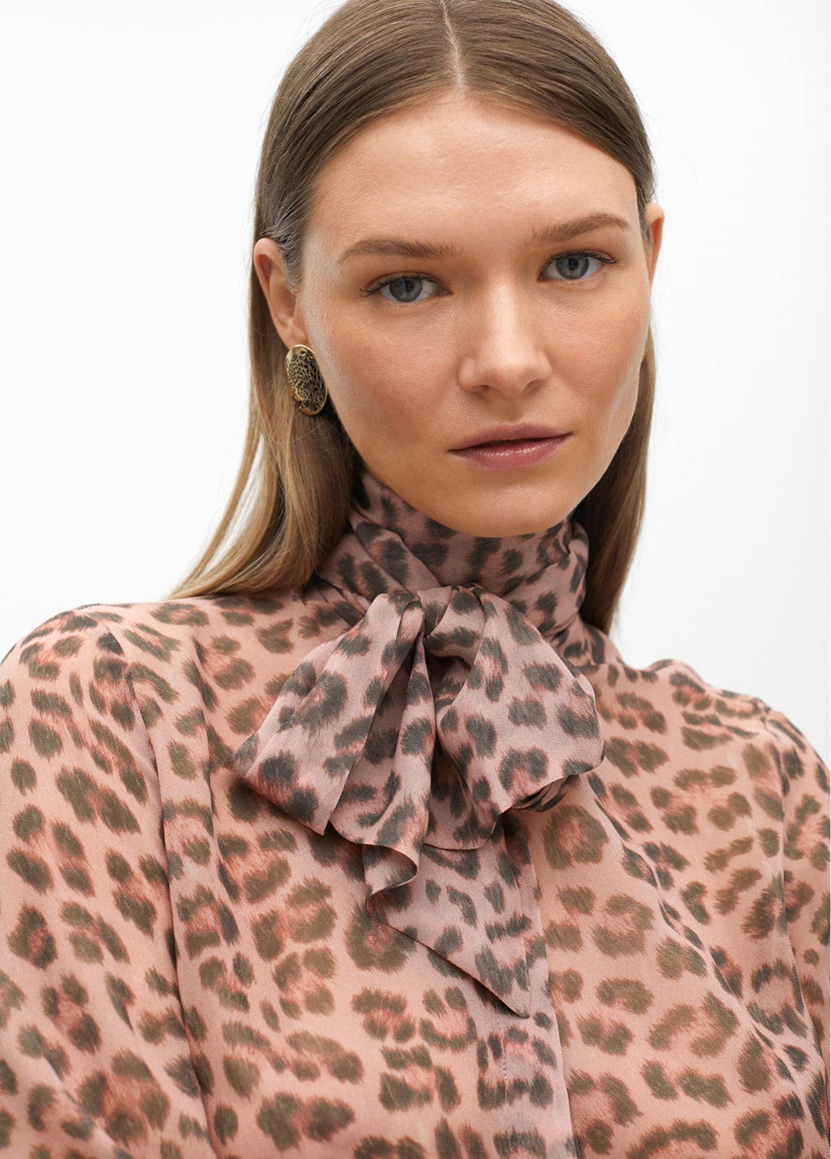 Sheer Animal Print Shirt with Tie Detail