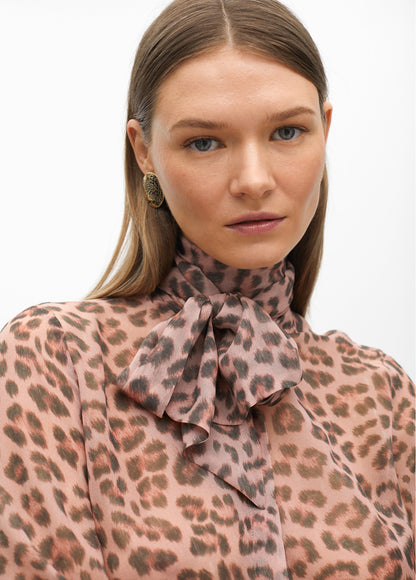 Sheer Animal Print Shirt with Tie Detail